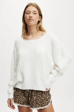 Cable Off The Shoulder Knit Jumper