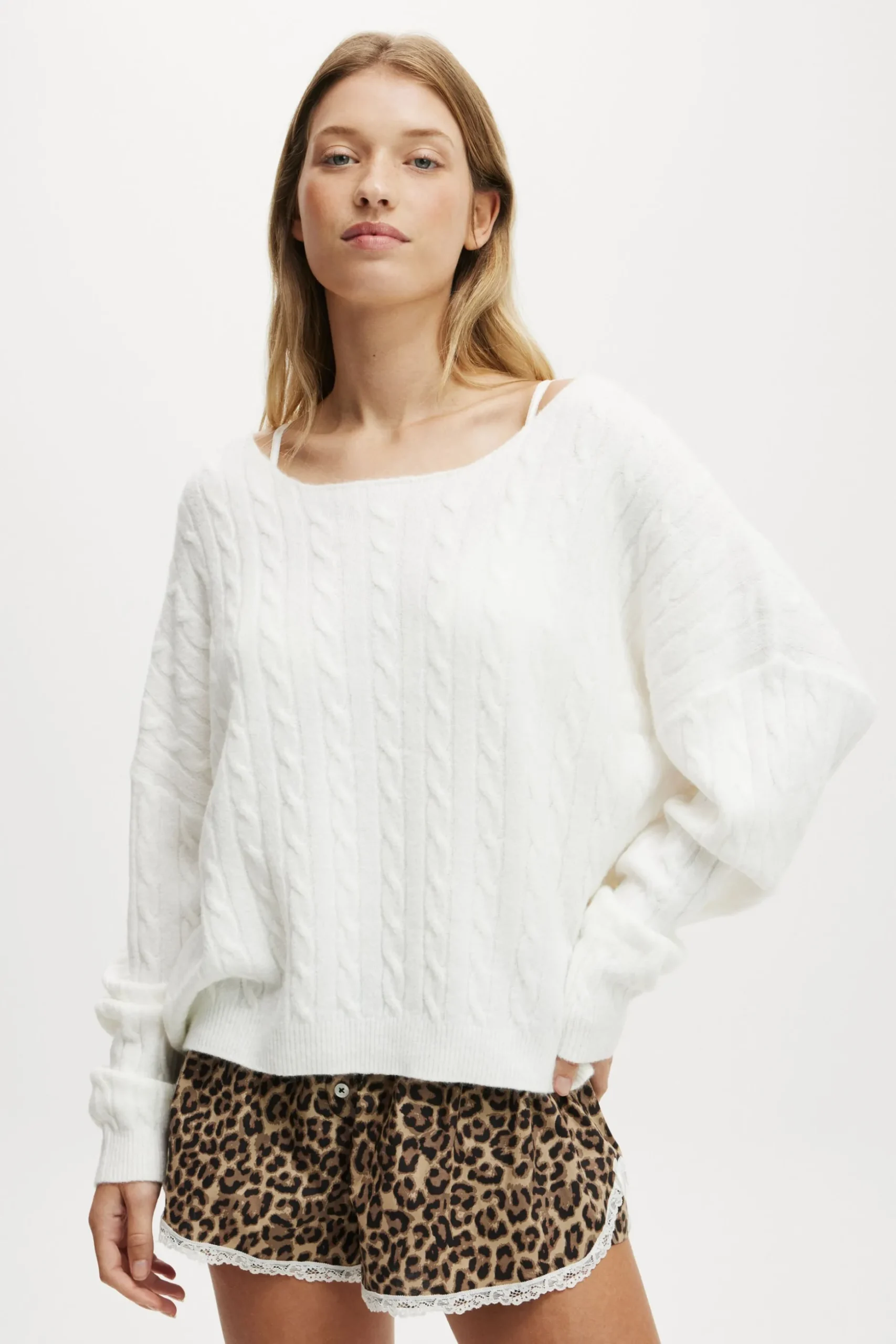 Cable Off The Shoulder Knit Jumper