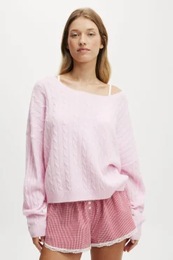 Cable Off The Shoulder Knit Jumper