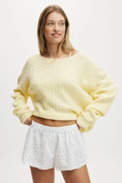 Cable Off The Shoulder Knit Jumper