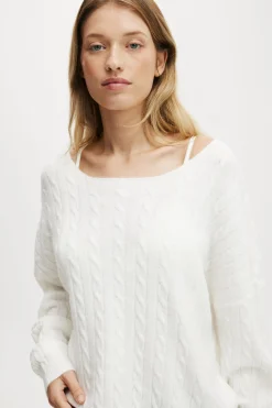 Cable Off The Shoulder Knit Jumper