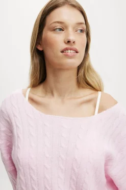 Cable Off The Shoulder Knit Jumper