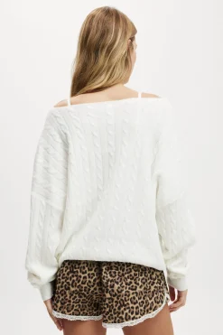 Cable Off The Shoulder Knit Jumper