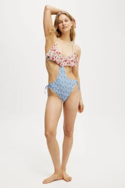 Liberty Fabric Halter Ruffle One Piece Brazilian