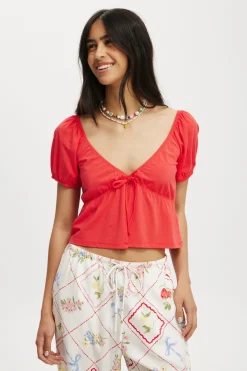 Mila Tie Front Short Sleeve Top