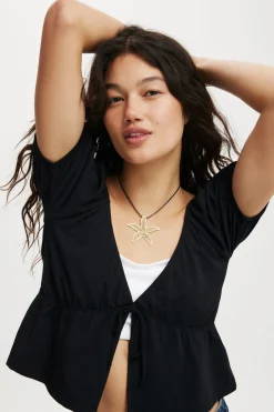 Mila Tie Front Short Sleeve Top