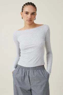 Staple Rib Boat Neck Long Sleeve Top