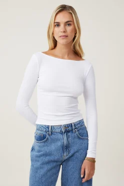 Staple Rib Boat Neck Long Sleeve Top