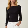 Staple Rib Boat Neck Long Sleeve Top