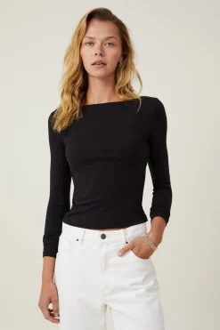 Staple Rib Boat Neck Long Sleeve Top