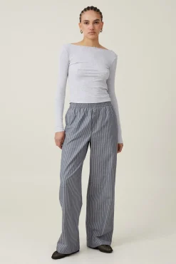 Staple Rib Boat Neck Long Sleeve Top
