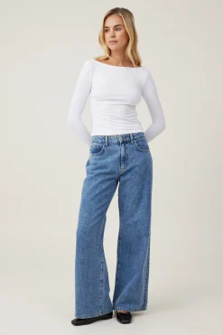 Staple Rib Boat Neck Long Sleeve Top