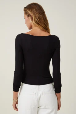 Staple Rib Boat Neck Long Sleeve Top