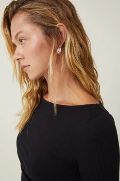 Staple Rib Boat Neck Long Sleeve Top