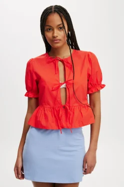 Tie Up Short Sleeve Blouse