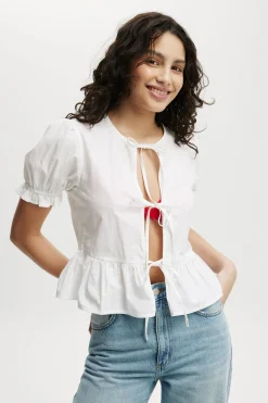 Tie Up Short Sleeve Blouse