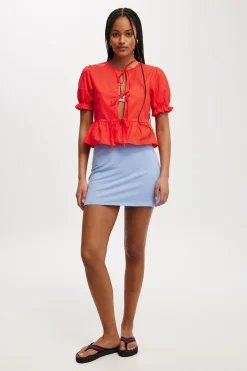 Tie Up Short Sleeve Blouse